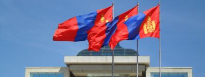 Mongolian flags at Government Palace, Ulaanbaatar