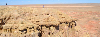 Tourists on White Stupa cliffs, Gobi Desert